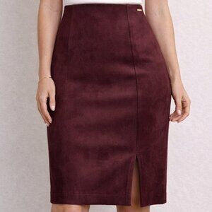 Ivanka Trump Garnet Straight Pencil Skirt with Knee Slit Faux Suede Fall Winter